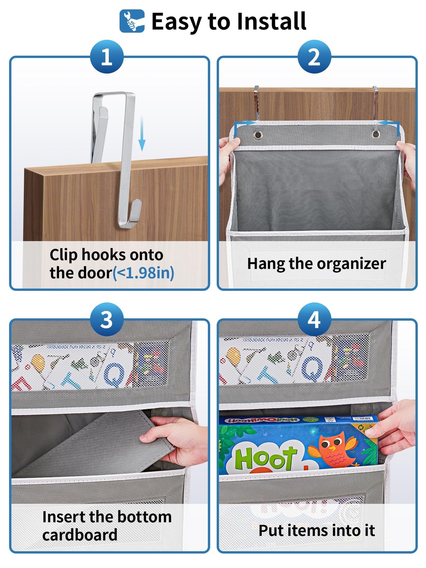 HurLuksi Over The Door Organiser Storage, 5 Shelves Hanging Door Organiser with Capacity Pockets, Anti Tilt 44 lb Load Behind Door Organiser for Bedroom, Bathroom, Pantry, Nursery